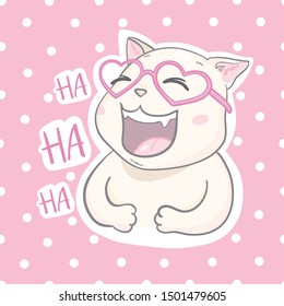 Cute Cat: laughing hard, kidding, joking, happy emotion. Kitten character in vector hand drawn style, doodle cartoon illustrations. 