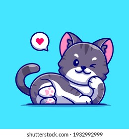 Cute Cat Lay Cartoon Vector Icon Illustration. Animal Nature Icon Concept Isolated Premium Vector. Flat Cartoon Style