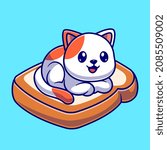 Cute Cat Lay On Bread Cartoon Vector Icon Illustration. Animal Food Icon Concept Isolated Premium Vector. Flat Cartoon Style