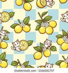 Cute cat and lemon seamless pattern, You can be used for backgrounds, cards, invitation, blog background and more. All swatches are seamless and you will be able to use it for large surfaces.