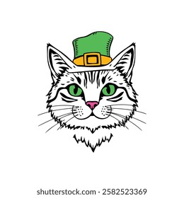 Cute Cat with a Leprechaun Hat Vector for T-Shirt Design