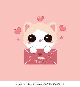 Cute cat with Letter happy valentine's day cute cat and love shape vector illustration 
