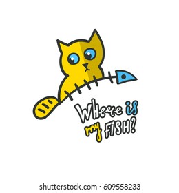 Cute cat, lettering. Flat symbol.