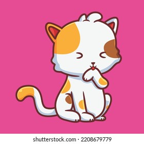 cute cat licking his hair. isolated cartoon animal illustration. Flat Style Sticker Icon Design Premium Logo vector. Mascot Character
