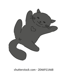 A cute cat lies on its back. Gray cat sticker. Simple vector illustration.