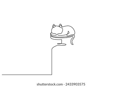 cute cat lies on the chair at home sleeping one line art design