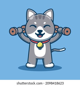 Un gato lindo levantando pesos en el estilo vectorial de la caricatura de iconos. Un lindo gato aislado.