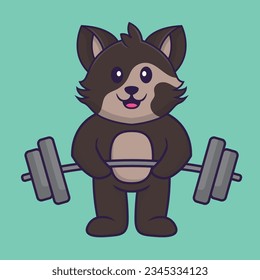 Cute cat lifts the barbell. Animal cartoon concept isolated. Can used for t-shirt, greeting card, invitation card or mascot