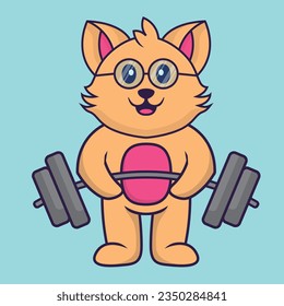 Cute cat lifts the barbell illustration 