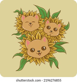 cute cat like sunflower vector illustration design