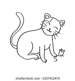 Cute Cat, Line Art Illustration, Hand Drawn