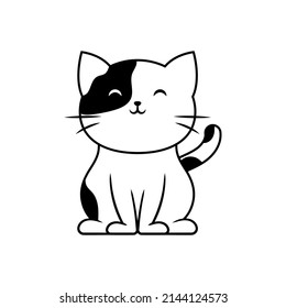 Cute Cat Line Art Illustration Icon Design Template Vector