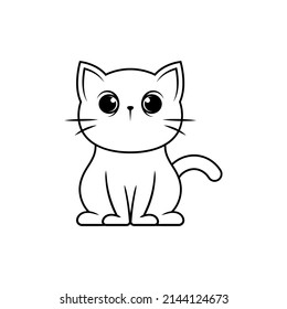 Cute Cat Line Art Illustration Icon Design Template Vector