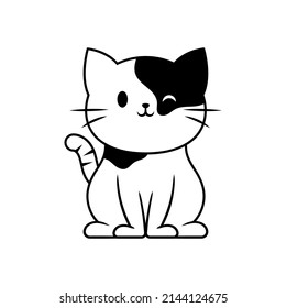 Cute Cat Line Art Illustration Icon Design Template Vector