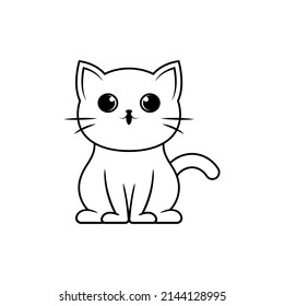 Cute Cat Line Art Illustration Icon Design Template Vector