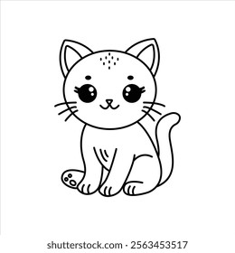 Cute cat line art for kids coloring book vector art illustration.