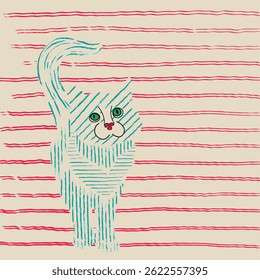 Cute Cat Line Art Print