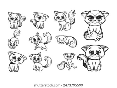 Cute Cat Line Art Set