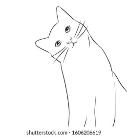 Cute Cat Line art vector design, black and white