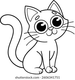 Cute Cat Line Art Vector – Adorable Kitten Outline Illustration