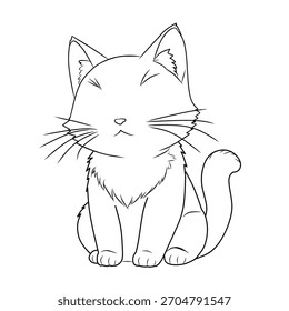 Cute Cat Line Art in Vector Style for Coloring Pages and Design