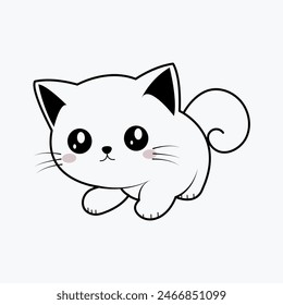 Cute cat line icon vector. cartoon, cute, character, funny, illustration, anime, cat, pet, kitten, happy, animal, kitty, baby, adorable, design, kawaii, isolated, fun, orange, art, vector, holiday, do