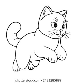 cute cat line jumping vector illustration,isolated on white background,top view