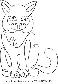 Cute cat in a linear style. Vector image drawn with one continuous line. Illustration for clothing, printed products and tattoos.