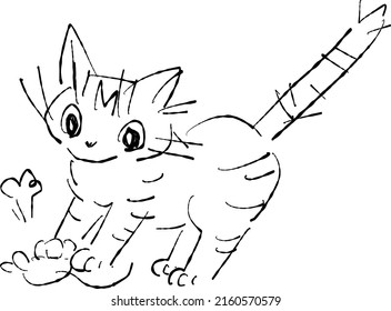 Cute cat lined vector illustration.  playing with toy.