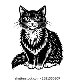 Cute Cat Linocut Vector Design
