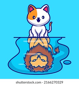 Ilustración Del Icono Del Vector De Caricaturas De Gato Y León. Concepto de icono de la naturaleza animal Vector Premium aislado. Estilo de dibujo plano