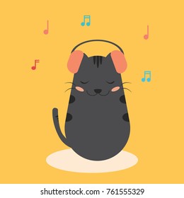 cute cat listening to music.