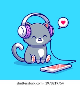 Cute Cat Listening Music Headphone Cartoon Stock Vector (Royalty Free ...