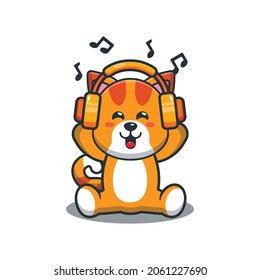Cute cat listening music with headphone