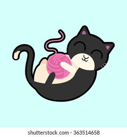 Cute cat  with little guitar. Vector illustration.