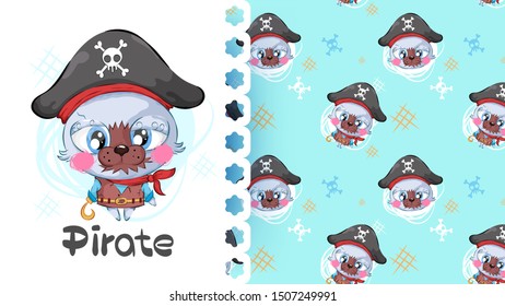 Cute cat little pirate cartoon
