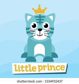 Cute Cat Little Prince design with Blue background, good for icon, mascot, card, banner, poster, print and other uses.