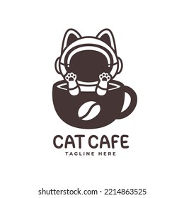 cute cat logo with coffee cup
