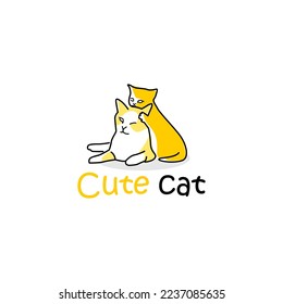 cute cat logo design mother cat and kitten combined wrapped in yellow on a white background, suitable for brand design, logo, social media, cute cat products