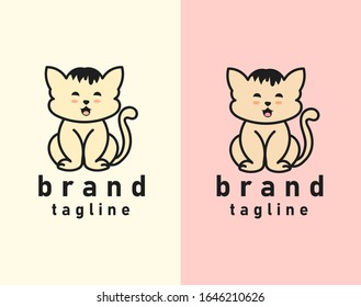 Cute cat logo design template vector