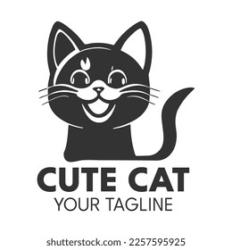 Cute cat logo design, vector template.