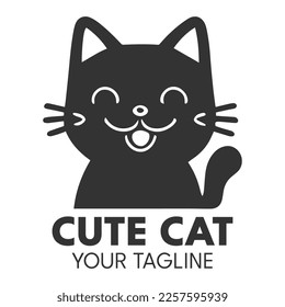 Cute cat logo design, vector template.