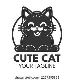 Cute cat logo design, vector template.