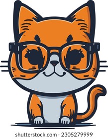 A cute cat logo with glasses, expressing the cat's sophistication and cleverness with a touch of humor.