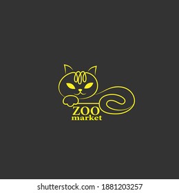 Cute cat logo, icon. Yellow outline on black background