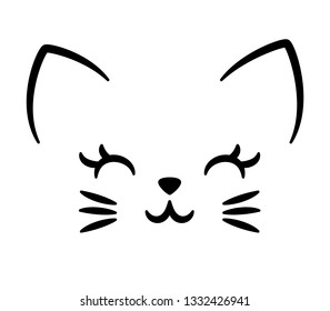 Cute cat logo isolated on white. Kid design for school books, t-shirts, textile and more. Animal print. Vector illustration.