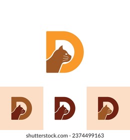 cute Cat Logo of Letter D Pet paw shop vector, animal care store symbol, veterinarian clinic icon.