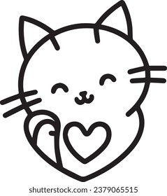 cute cat logo line art with a heart