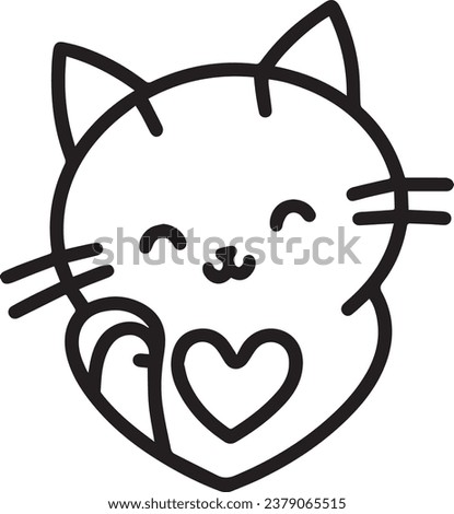 cute cat logo line art with a heart