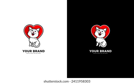Cute cat logo, pet love. Vector illustration
